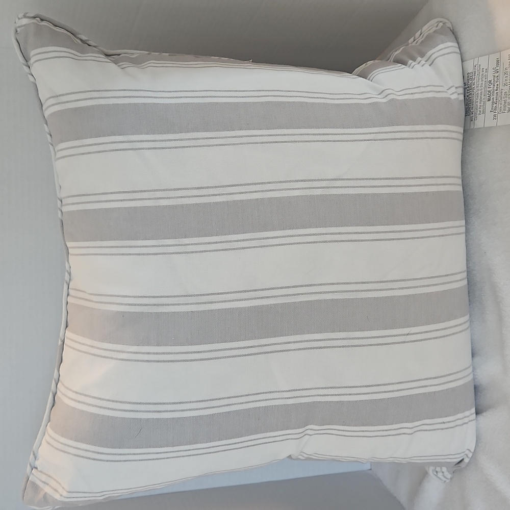 Envogue International NWT Striped Ticking TaupeGray & White Feather Décor Pillow